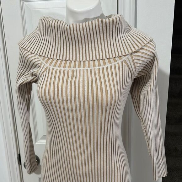 By Anthropologie Striped Cream Knit Dress Size M - Picture 5 of 10